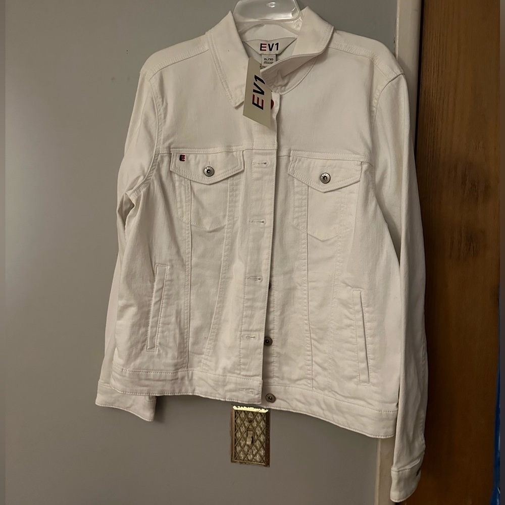 white red and blue love jean jacket